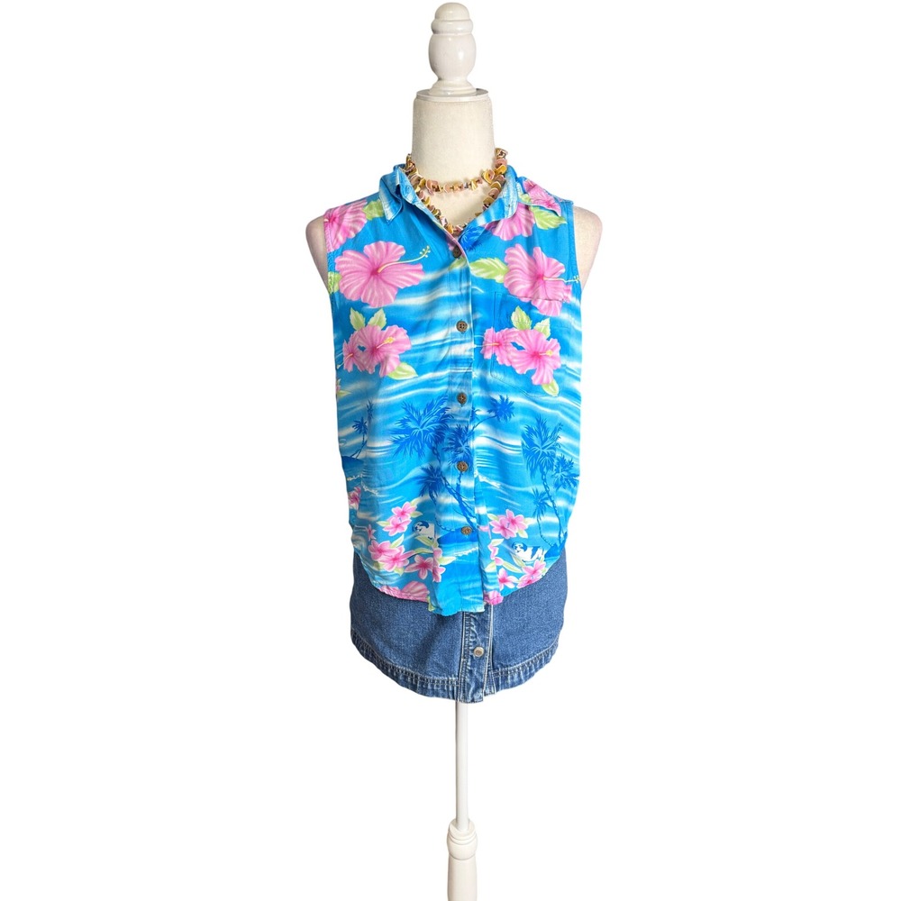 Vintage Big Dogs Hawaiian Button Down Shirt – Floral Beach Print – S